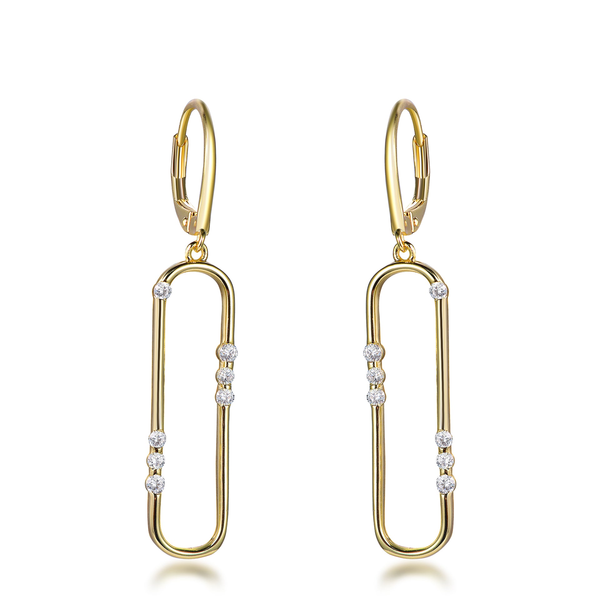 Gold Plated Sterling Silver "Diamond" Accent Paperclip Earrings - HK Jewels