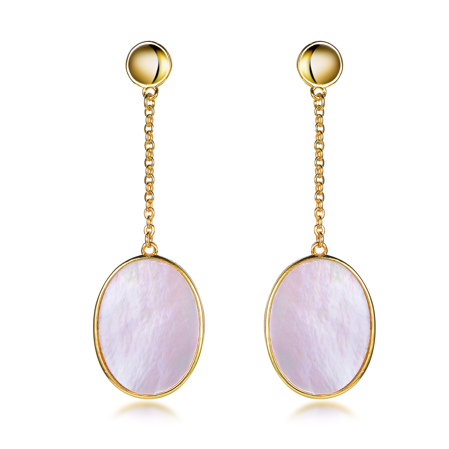 Gold Plated Sterling Silver Oval Mother of Pearl Earrings - HK Jewels