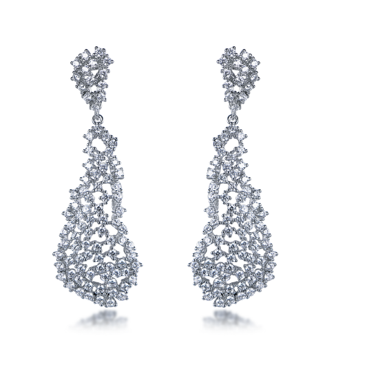 Sterling Silver Sprinkled Diamond Natural Shaped Earrings - HK Jewels