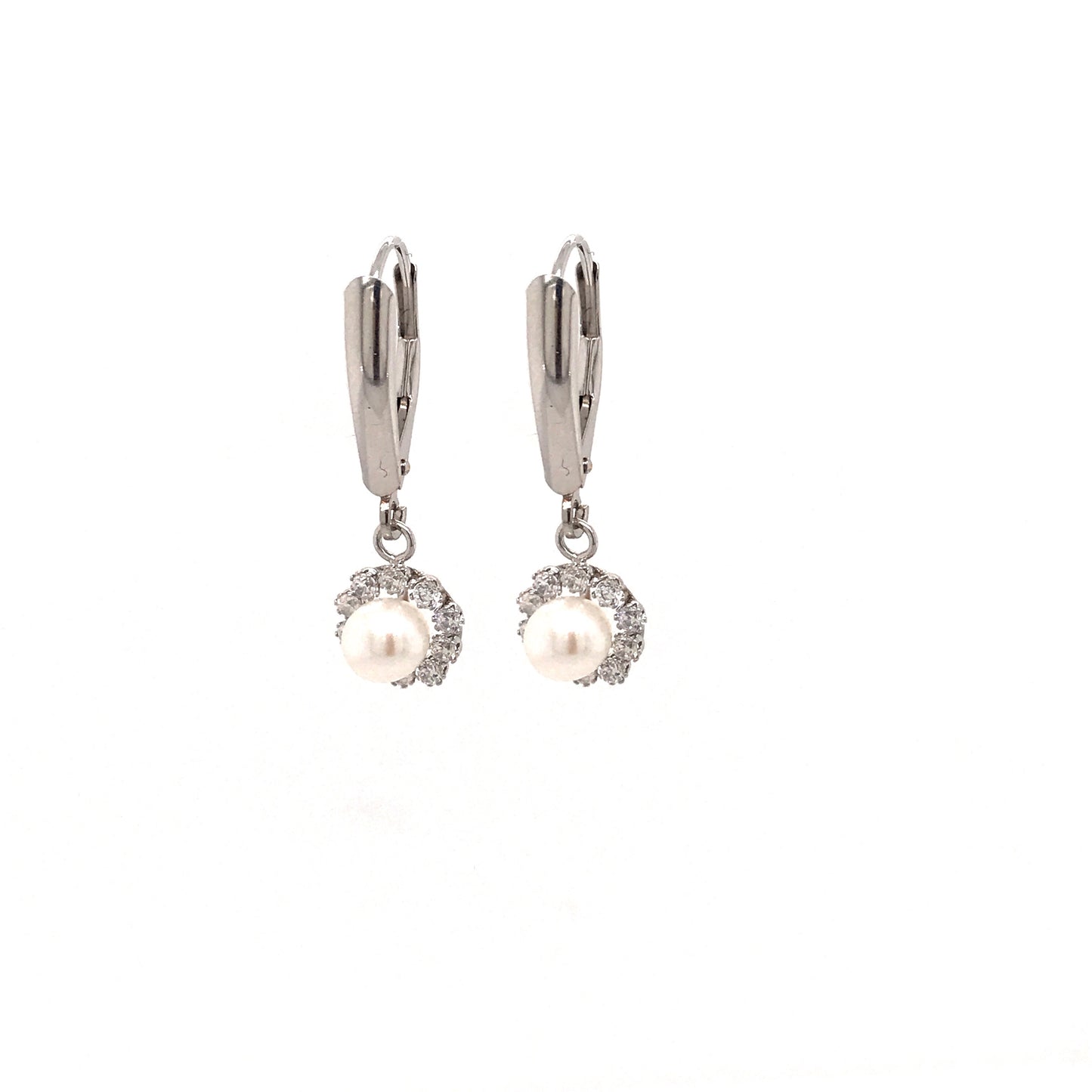 14K Gold Earrings With Hanging Micropave Pearl - HK Jewels