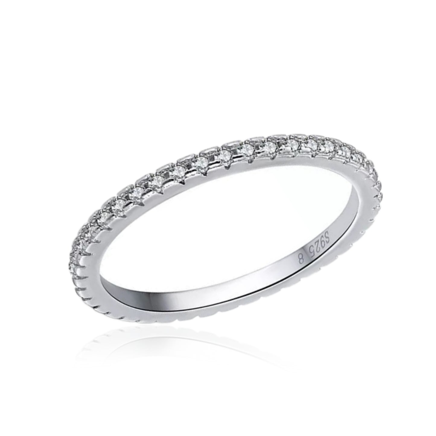 Rhodium Plated Sterling Silver Thin CZ Eternity Band Ring