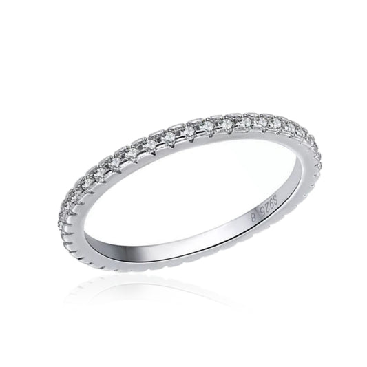 Rhodium Plated Sterling Silver Thin CZ Eternity Band Ring