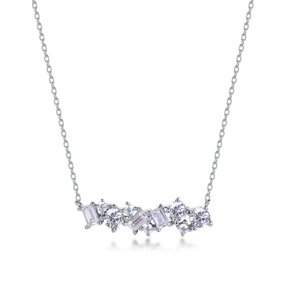 Sterling Silver CZ and Baguette Bar Necklace - HK Jewels