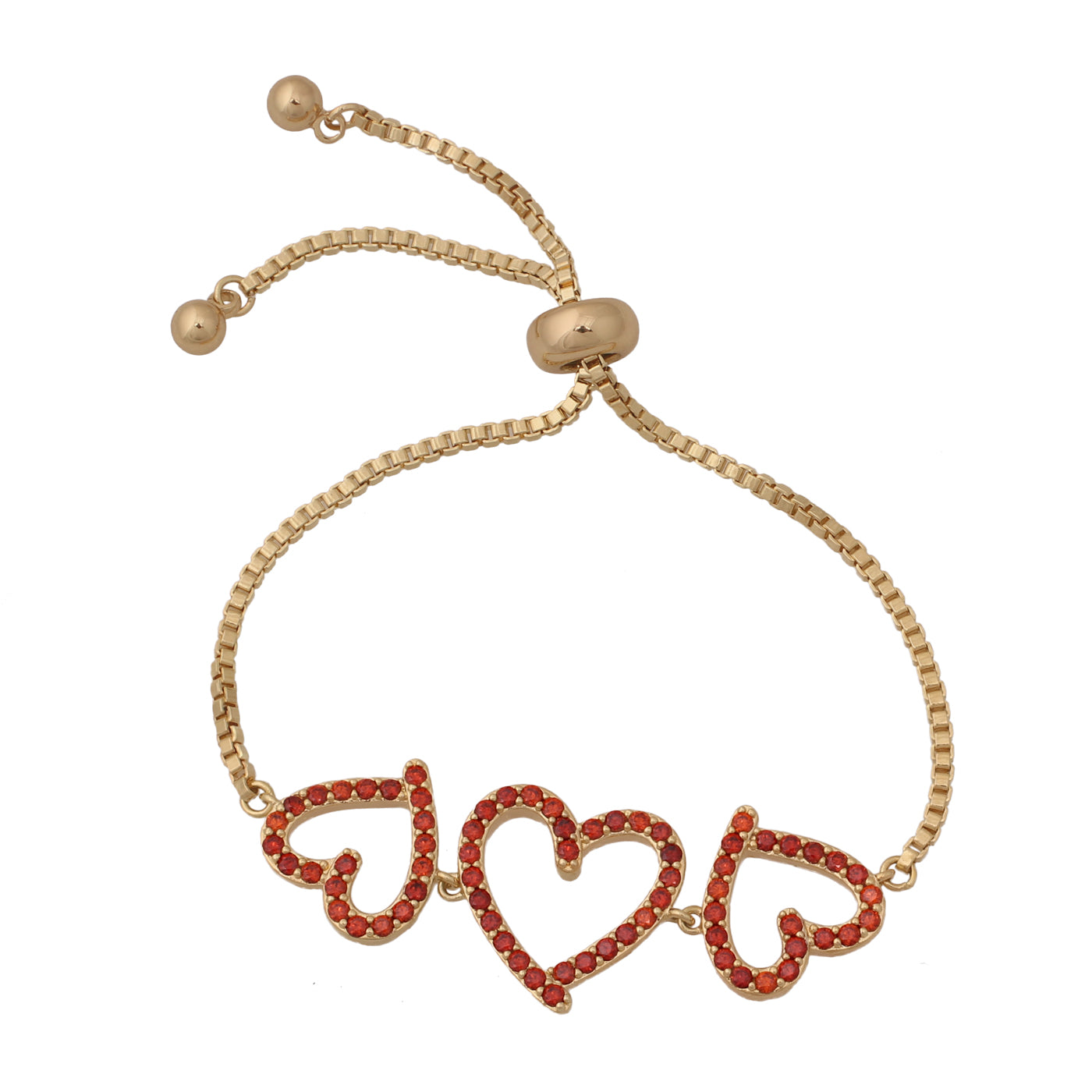 Triple Heart MicroPavé Red CZ Bolo Bracelet - HK Jewels