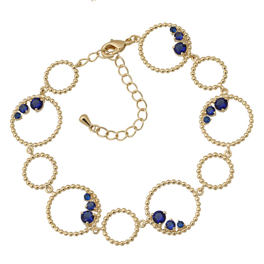 Gold Bubbles Bracelet With Blue CZ Stones - HK Jewels