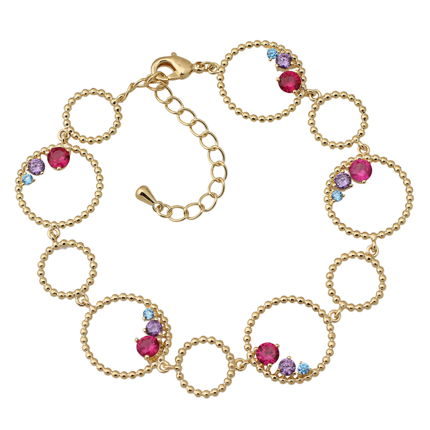 Gold Bubbles Bracelet With Multicolor CZ Stones - HK Jewels