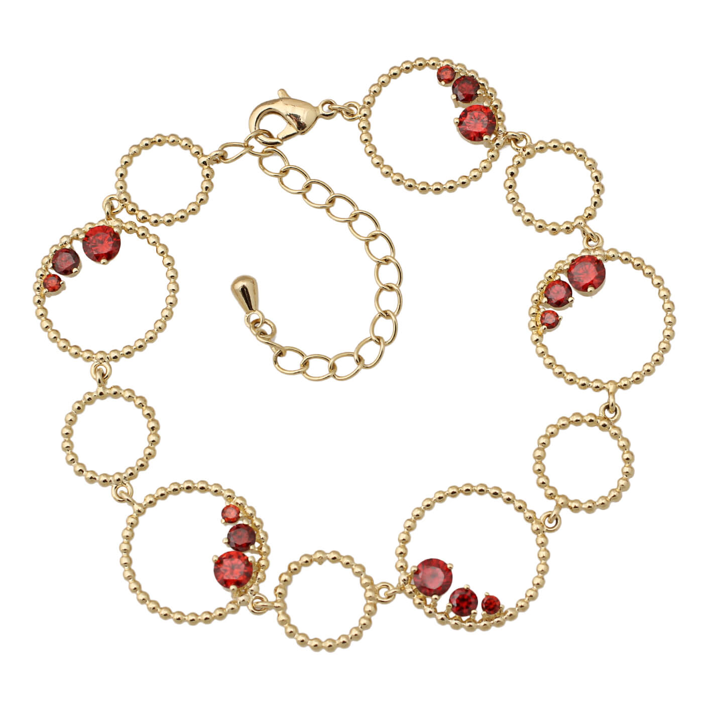 Gold Bubbles Bracelet With Red CZ Stones - HK Jewels