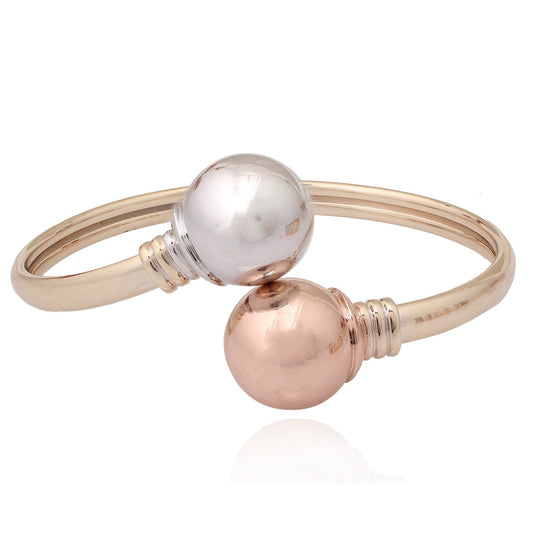 Tricolor Bangle Bracelet With Large Round Balls - HK Jewels