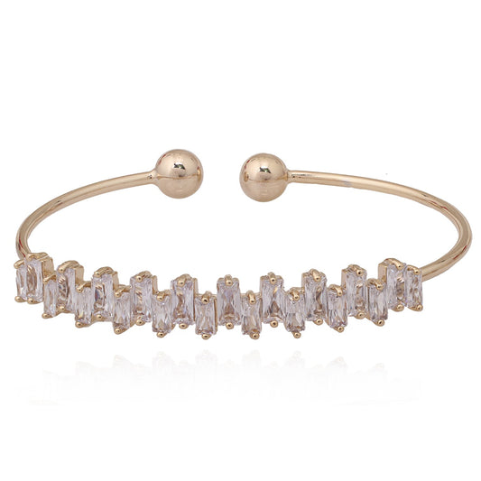Uneven Baguette Clear CZ Stones Bangle Bracelet - HK Jewels
