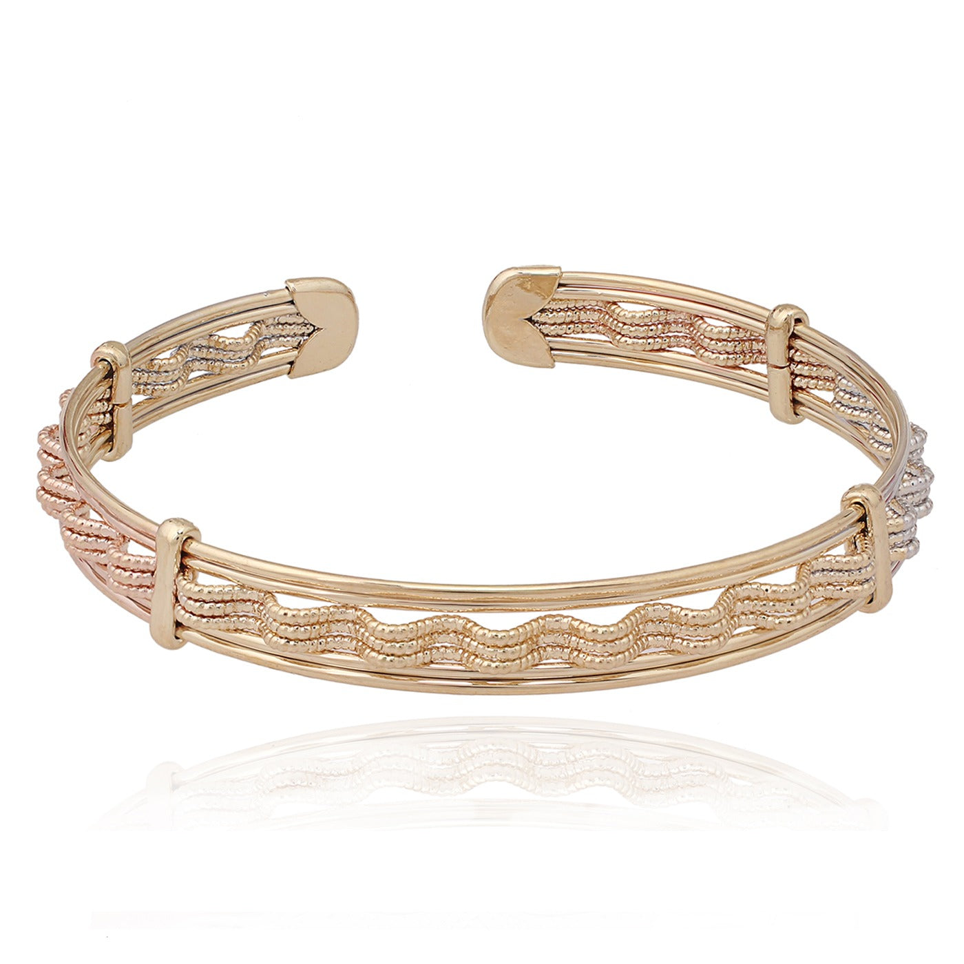 Thin Wavy Tricolor Bangle Bracelet - HK Jewels