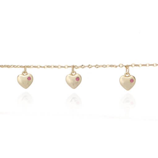 Puffed Gold Heart Charm Kids Bracelet-Pink - HK Jewels