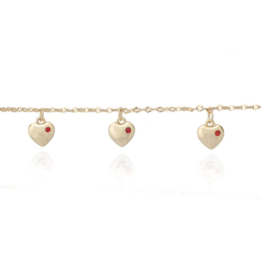 Puffed Gold Heart Charm Kids Bracelet-Red - HK Jewels