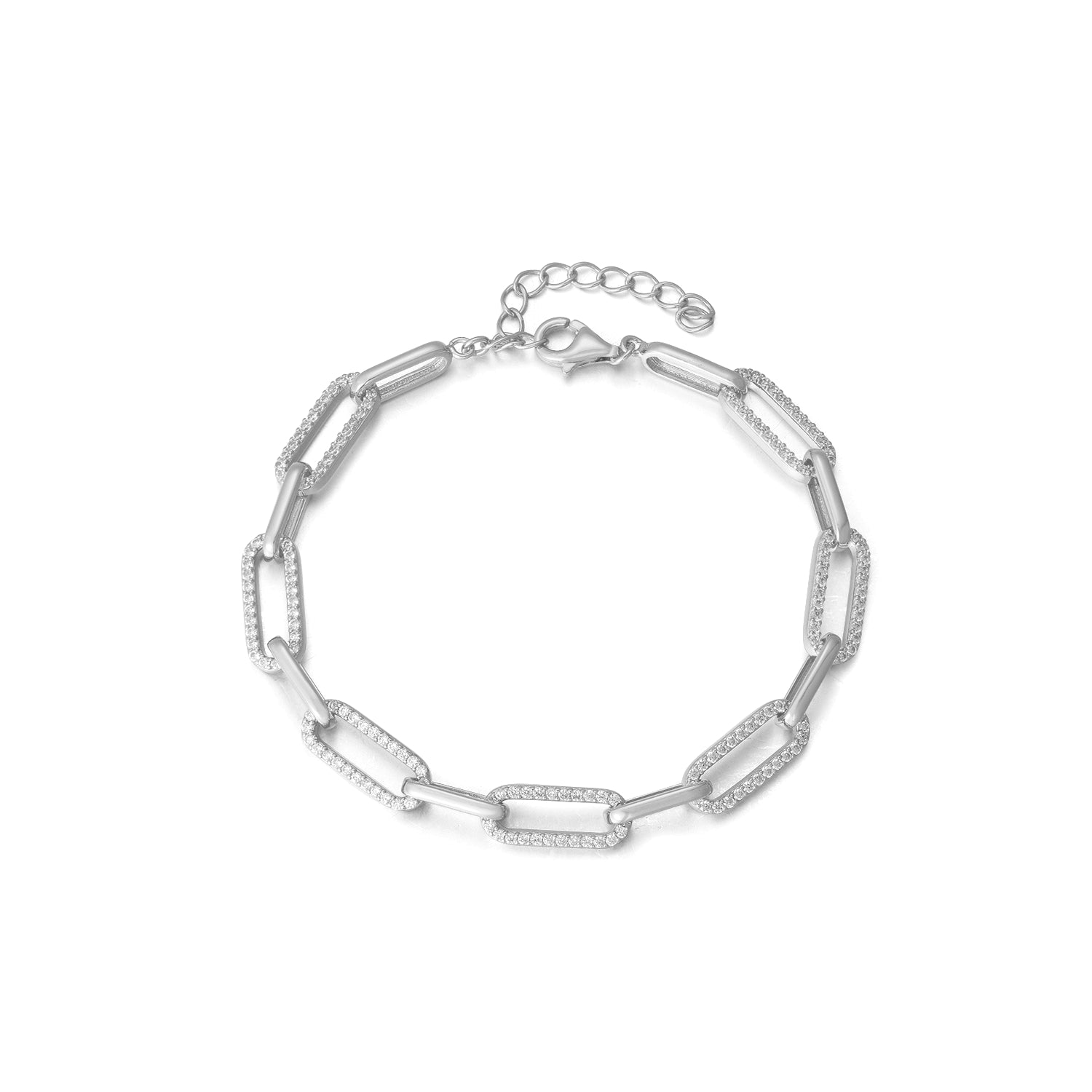 Sterling Silver CZ Paperclip Bracelet with Extension - HK Jewels