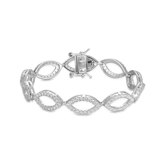 Rhodium Plated Sterling Silver Marquis Shaped Links Bracelet