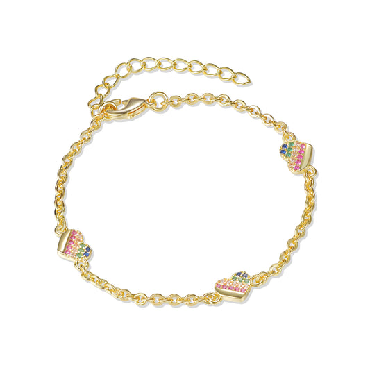 Gold Plated Colorful ¾ Micropave Heart Bracelet - HK Jewels