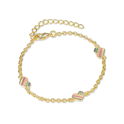 Gold Plated Colorful ¾ Micropave Heart Bracelet - HK Jewels