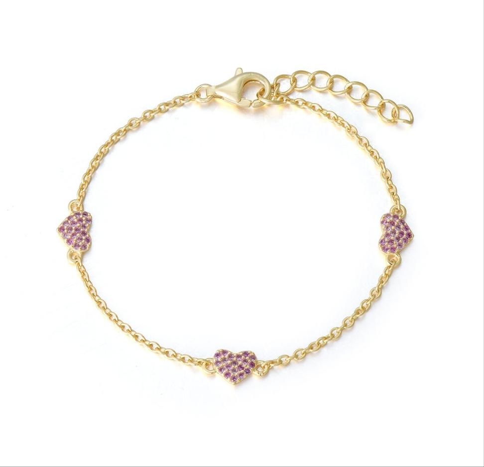 Gold Plated Sterling Silver Heart Station Bracelet - HK Jewels