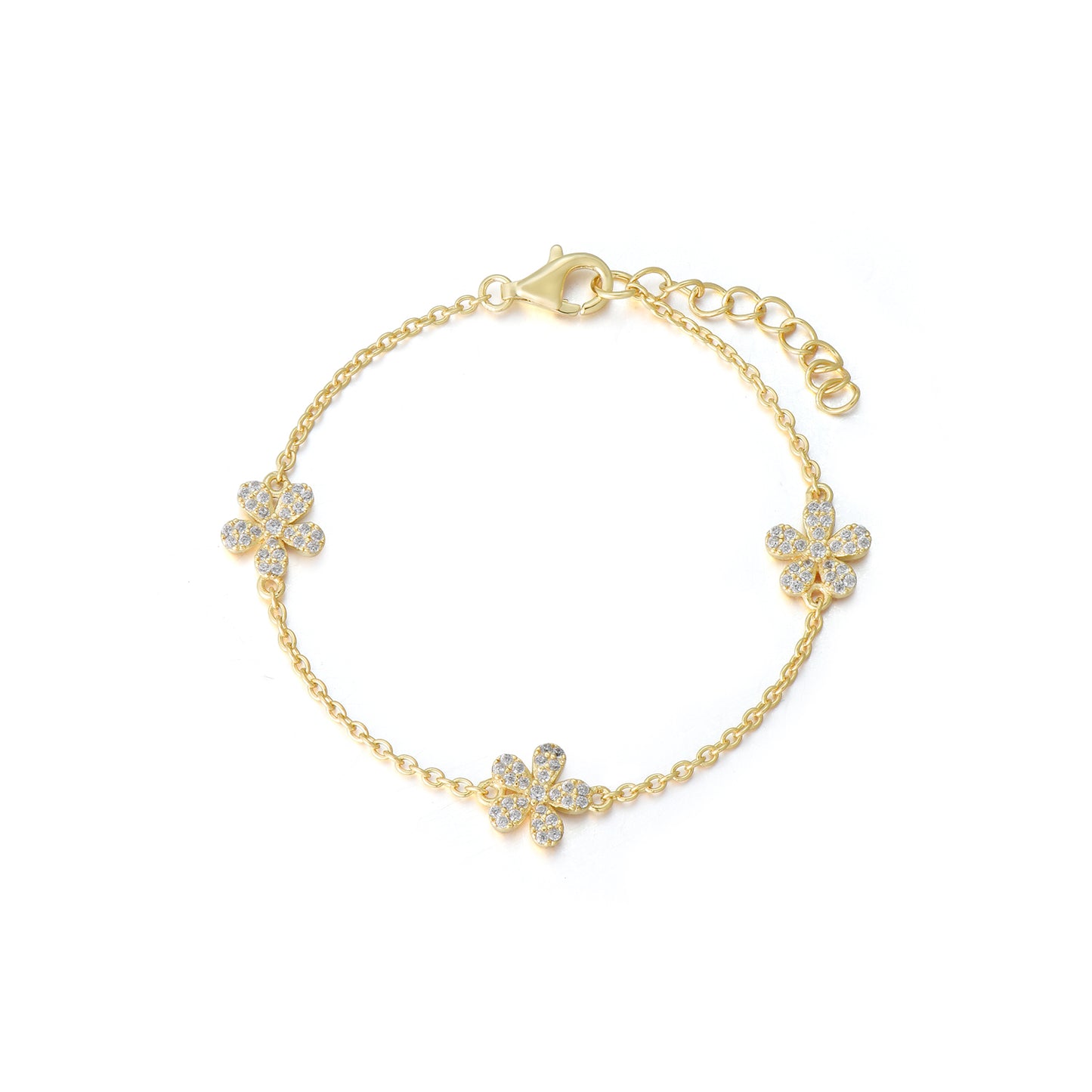 Gold Plated Sterling Silver Flower Station Bracelet - HK Jewels