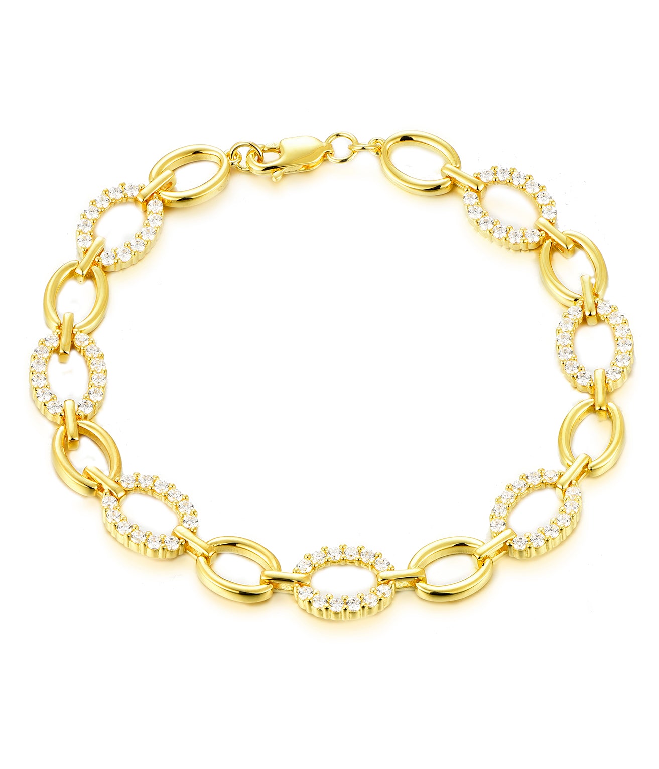 Gold Plated Sterling Silver Micropave CZ Link Bracelet - HK Jewels