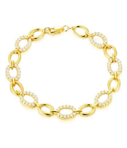 Gold Plated Sterling Silver Micropave CZ Link Bracelet - HK Jewels