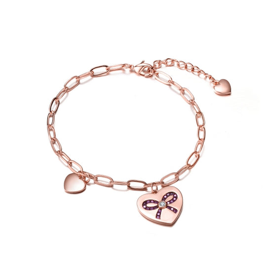 Sterling Silver Rose Gold Plated Heart Paper Clip Chains Bracelet - HK Jewels