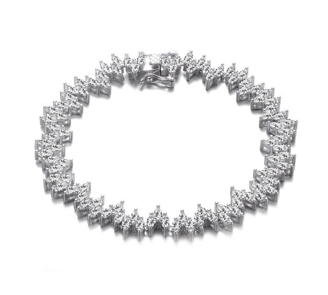 Sterling Silver Clear Marquise CZ Three-Stone Link Tennis Bracelet - HK Jewels