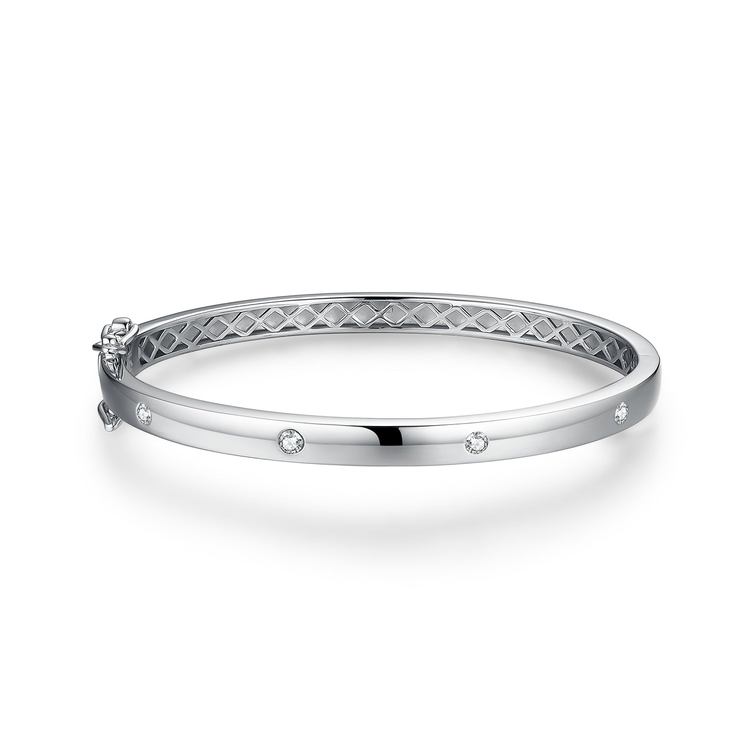 Sterling Silver CZ "Diamond" Accent Bangle - HK Jewels