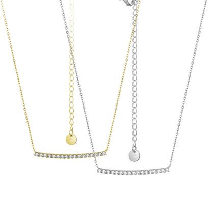 Sterling Silver Gold or Rhodium Plated CZ Bar Necklace