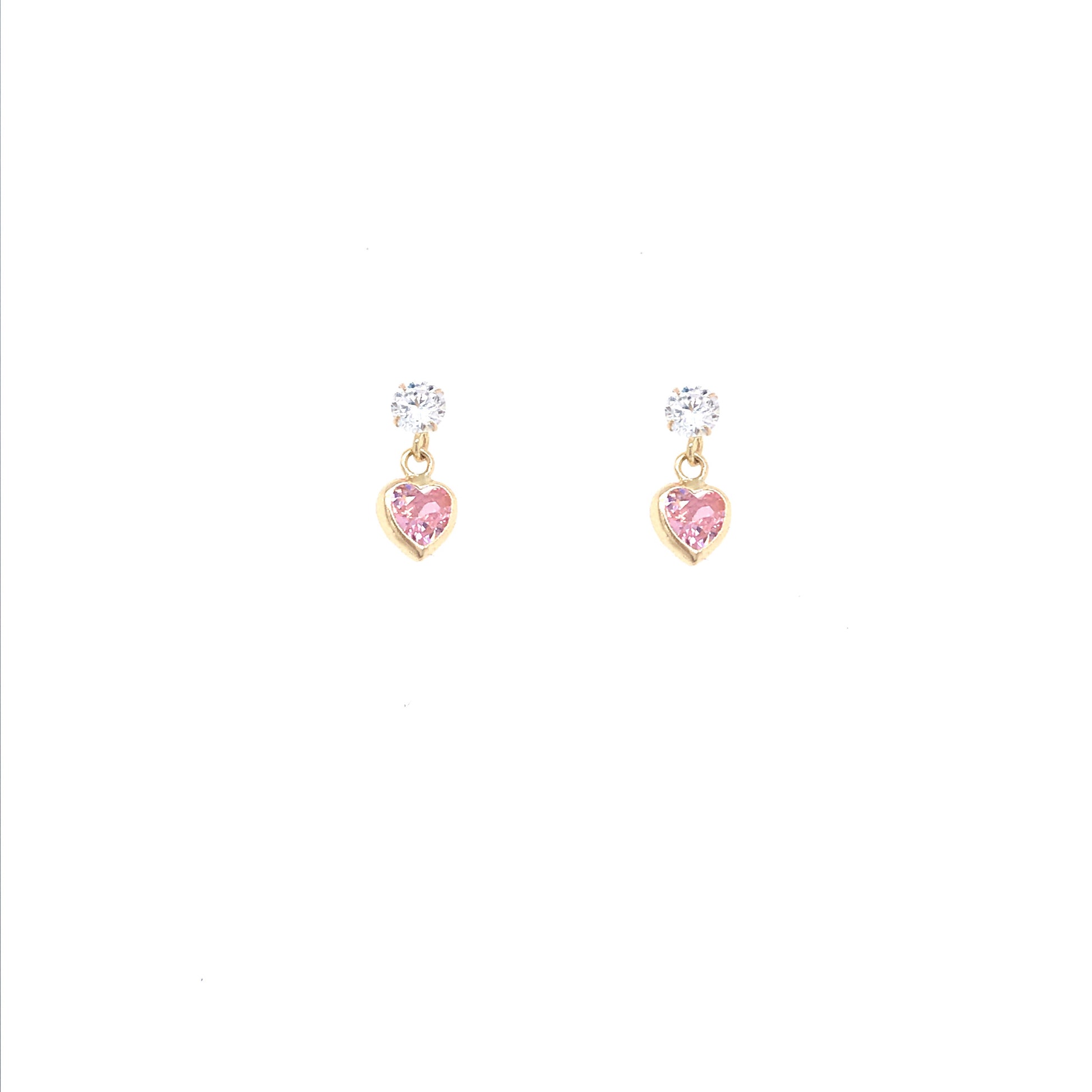 14k Pink Cz Hanging Heart Earring - HK Jewels