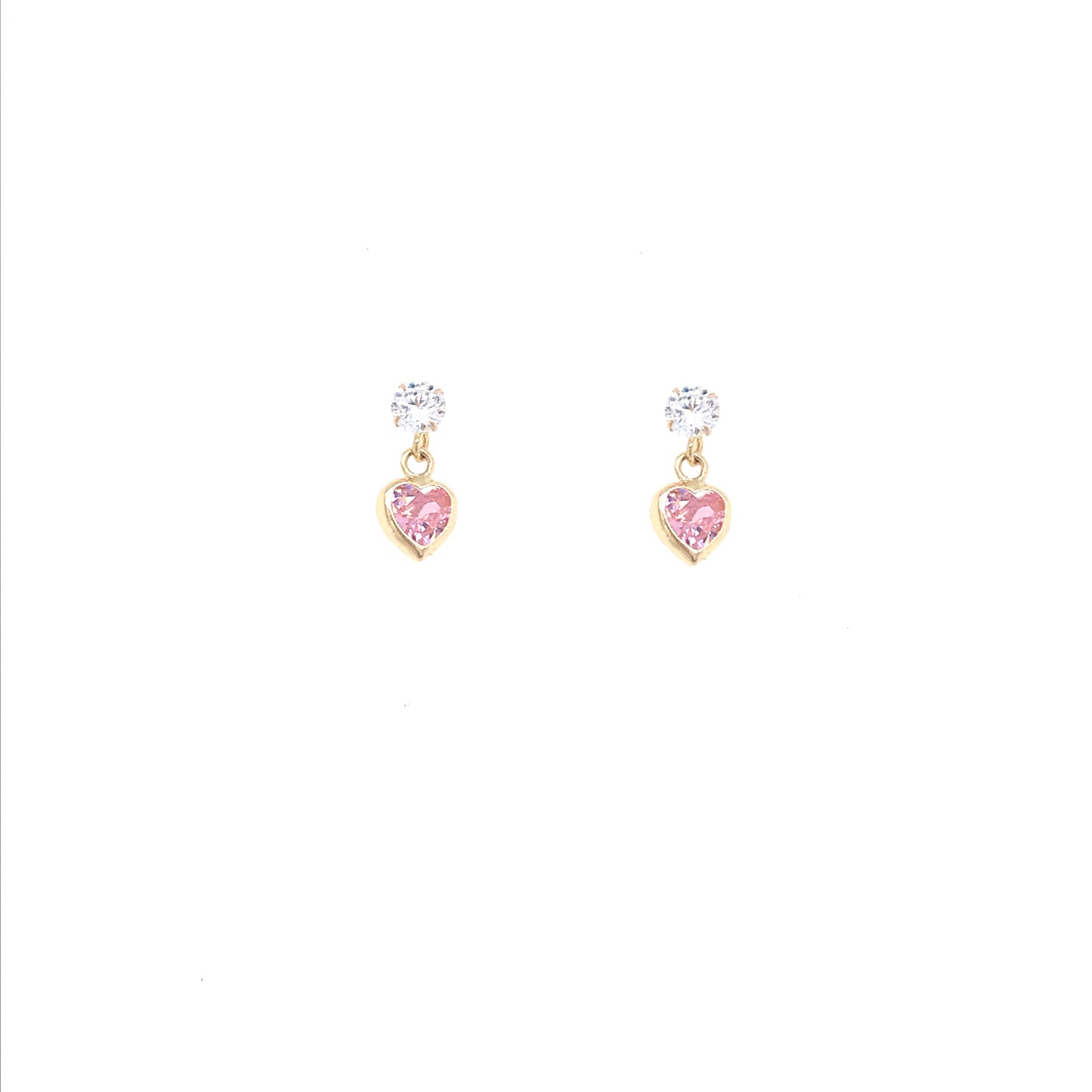 14k Pink Cz Hanging Heart Earring - HK Jewels