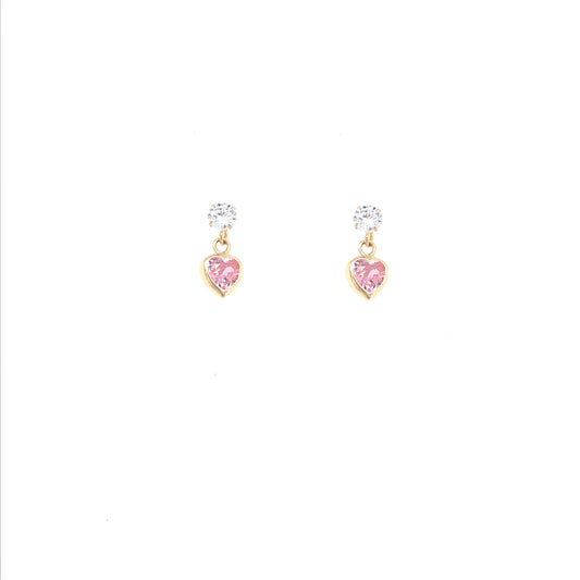 14k Pink Cz Hanging Heart Earring - HK Jewels