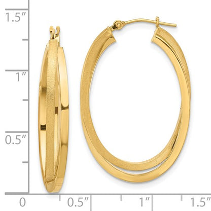 14k Satin and Polished Oval Hoop Earrings - HK Jewels