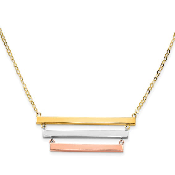 10K Tri Color Bar Necklace - HK Jewels