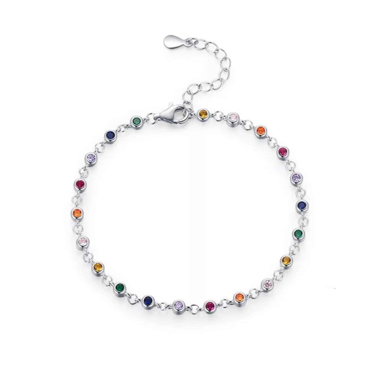 Sterling Silver Colorful Bezel Set Stones Bracelet