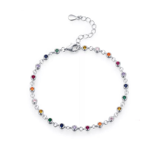 Sterling Silver Colorful Bezel Set Stones Bracelet