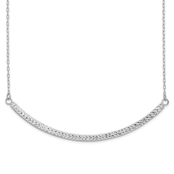 14k White Gold Diamond Cut Curved Bar Necklace - HK Jewels