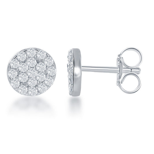 Sterling Silver Small Circle MicroPave CZ Studs - HK Jewels