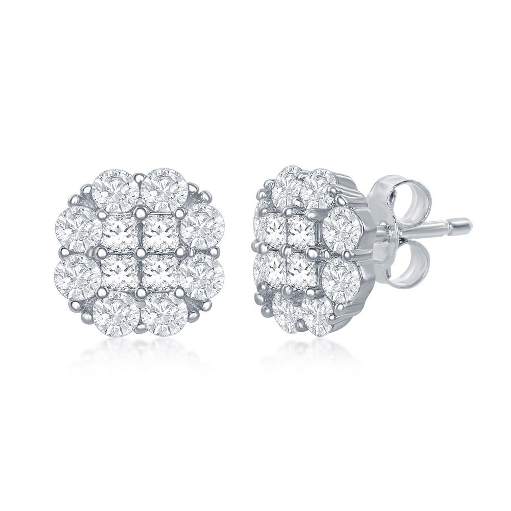 Sterling Silver Flower Design CZ Stud Earrings - HK Jewels