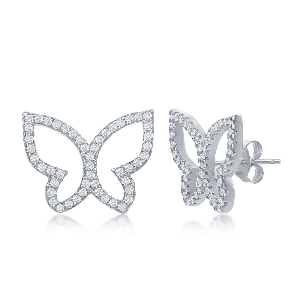 Sterling Silver Butterfly Stud Earrings - HK Jewels