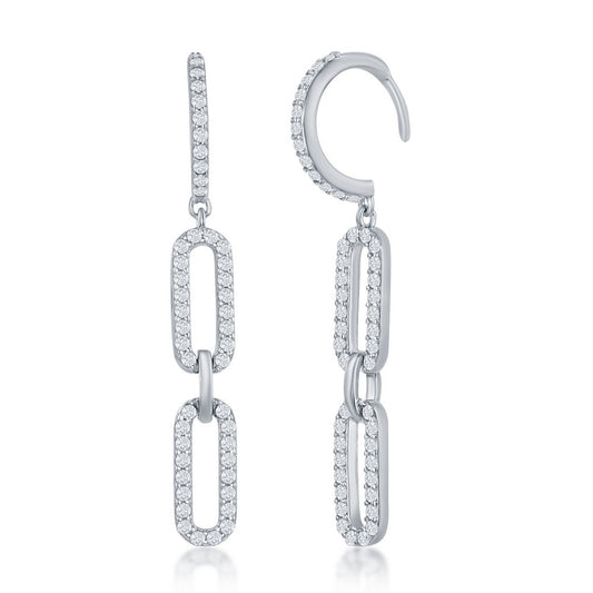Sterling Silver Double Link CZ Paperclip Earrings - HK Jewels