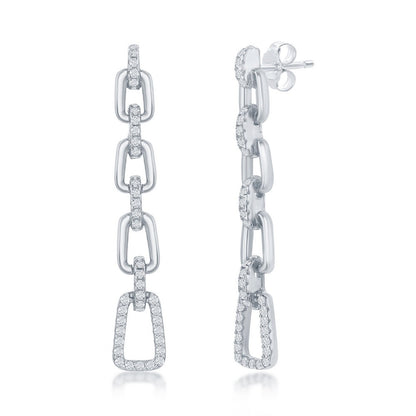 Sterling Silver Paperclip CZ Long Earrings - HK Jewels