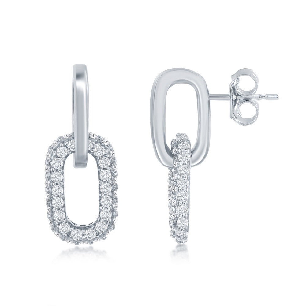 Sterling Silver Micro Pave CZ Paperclip Earrings - HK Jewels
