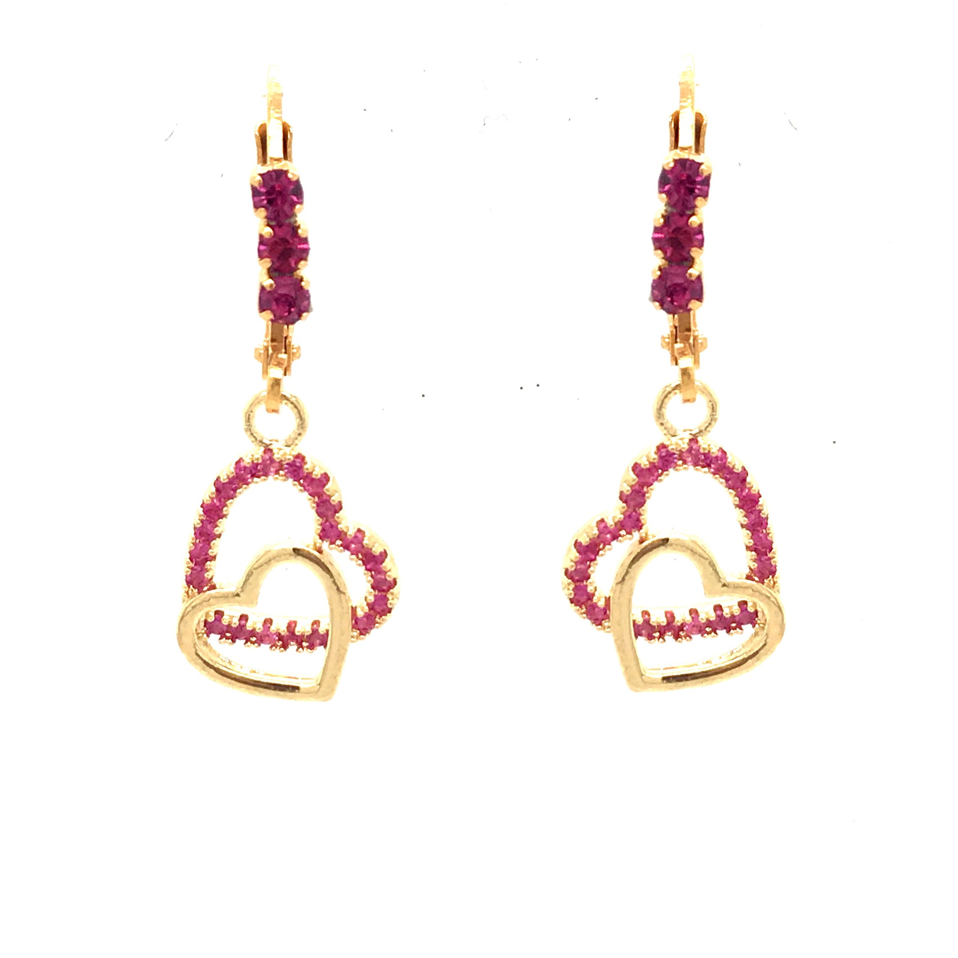 Surgical Steel Pink Double Heart Earrings - HK Jewels