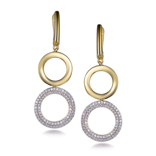 Sterling Silver Gold Plated Double Circle CZ Earring