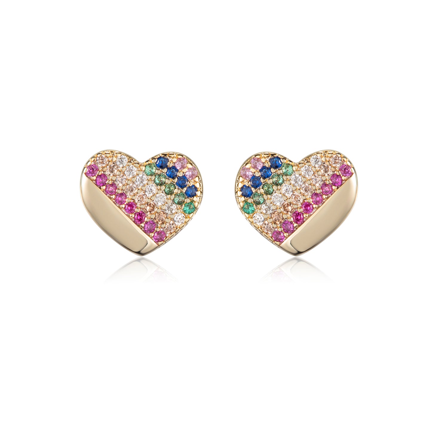 Gold Plated Surgical Steel ¾ Colorful CZ Heart Shaped Earrings - HK Jewels