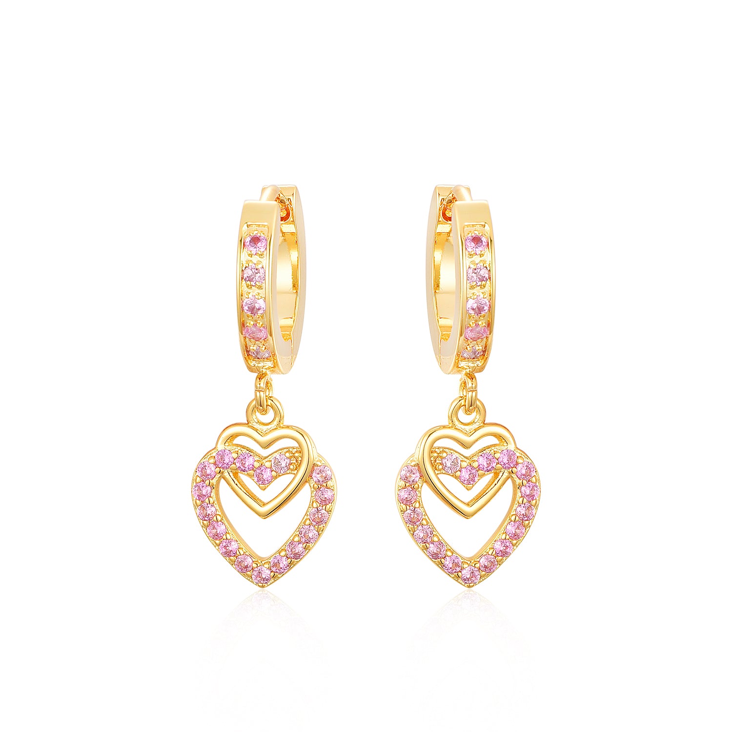 Gold Plated Surgical Steel CZ Interlocking Vertical Hearts Earrings - HK Jewels