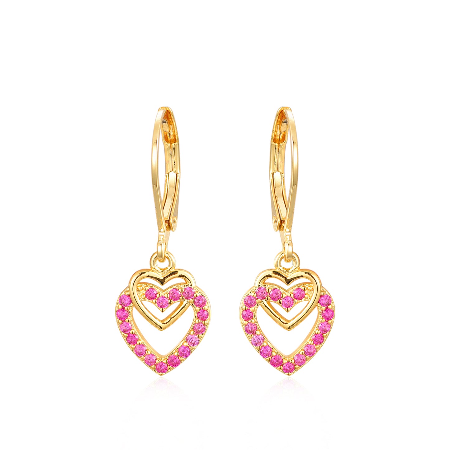 Gold Plated Surgical Steel CZ Interlocking Vertical Hearts Earrings - HK Jewels