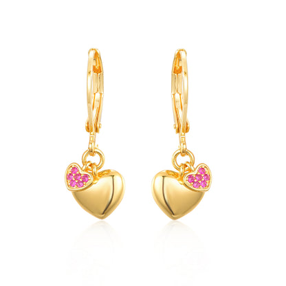 Gold Plated Surgical Steel CZ Puffy and Small CZ Hearts Earrings - HK Jewels