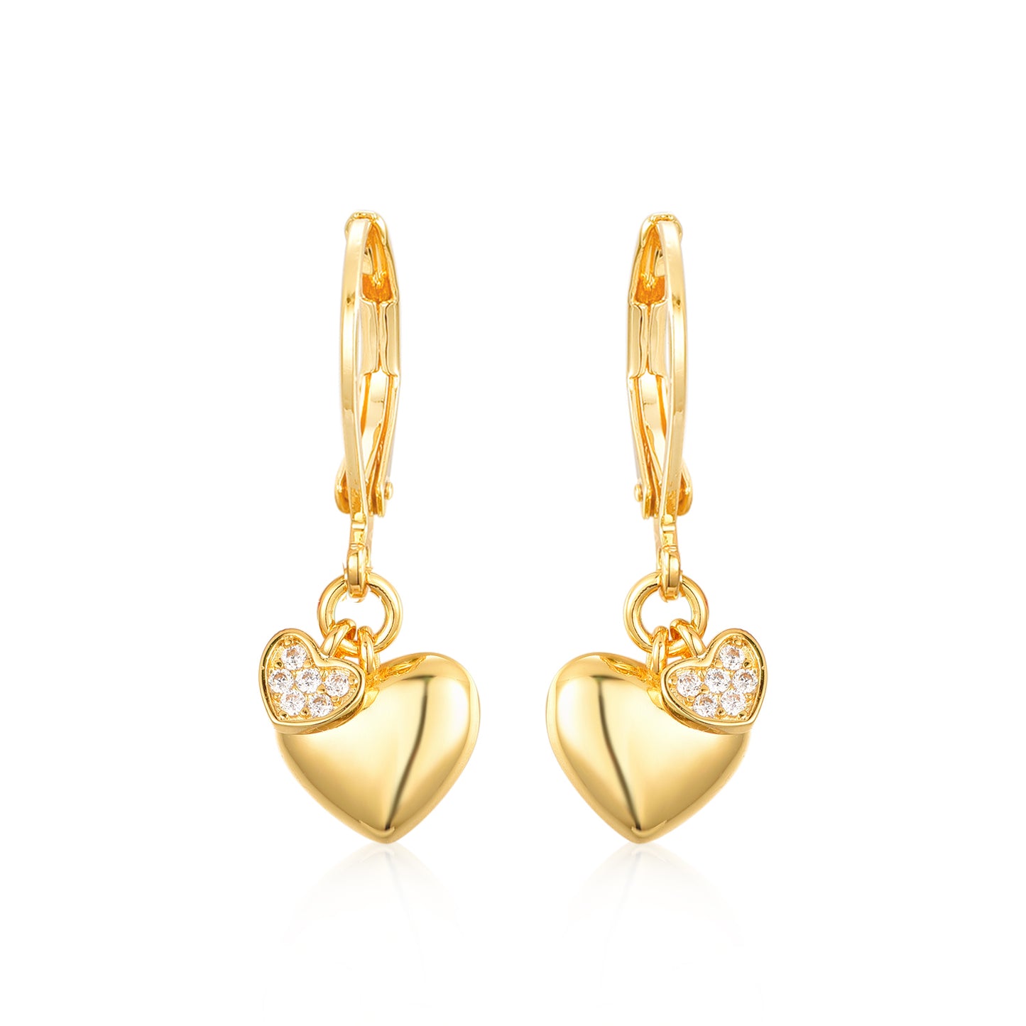 Gold Plated Surgical Steel CZ Puffy and Small CZ Hearts Earrings - HK Jewels