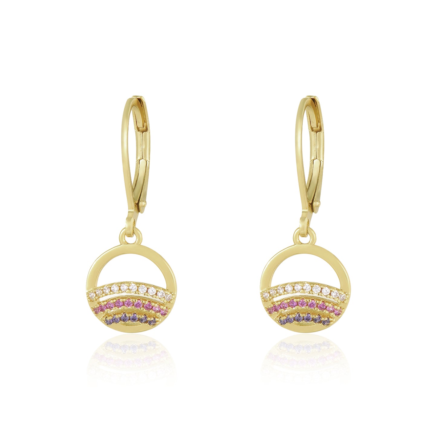 Gold Plated Surgical Steel CZ Rainbow in Circle Earrings - HK Jewels